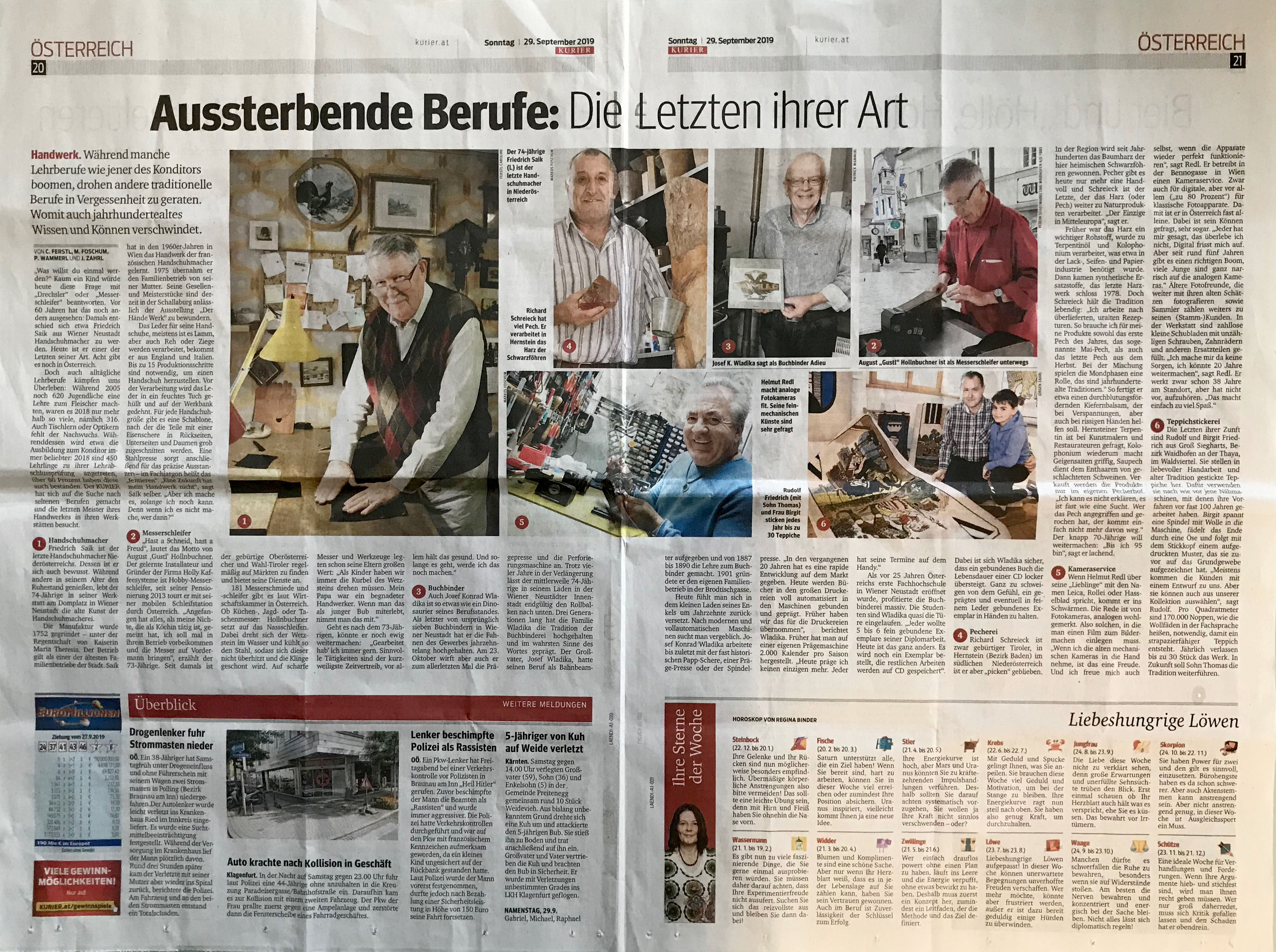 Zeitungsartikel aussterbende Berufe